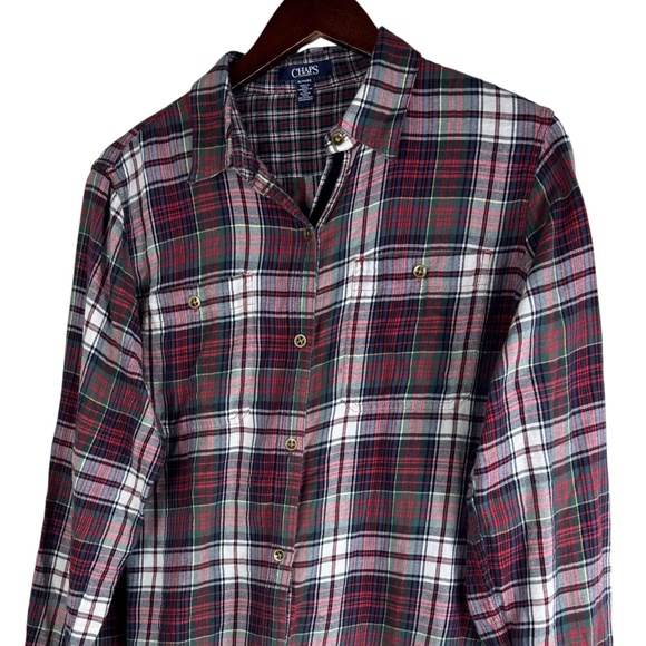 Chaps Ralph Lauren Top Tunic Shirt Button Down Sz XL 14 16 Tartan Plaid Red - Picture 2 of 5